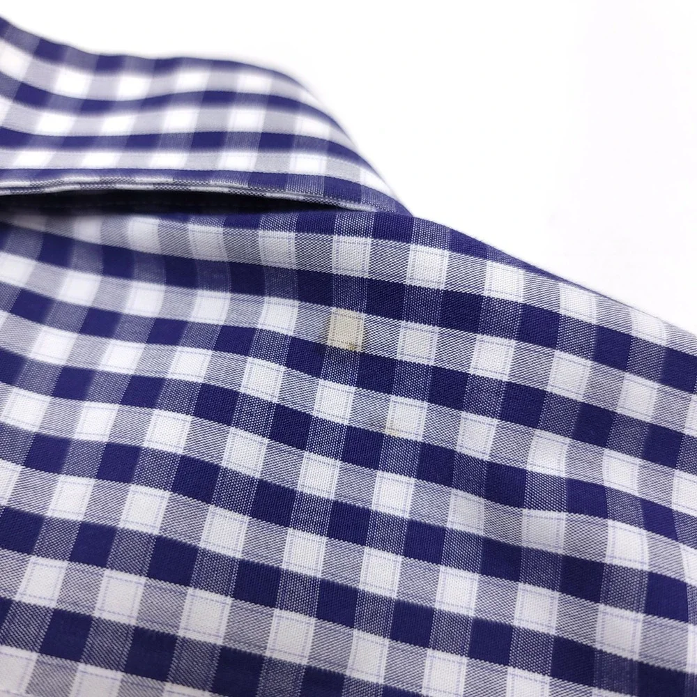 Banana Republic Mens XL Shirt Button Up Non Iron‎ Slim Fit Checked Blue READ